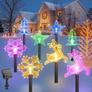 YUTONG 8 Pack Christmas Decorations Outside, 8 Mode Solar Christmas Garden Stake Lights Outdoor Waterproof, Color-Changing Solar Christmas Pathway Lights for Outdoor Christmas Decorations Yard