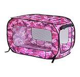 Beatrice Home Fashions Portable, Collapsible, Pop Up Travel Pet Kennel, 24" L x 16.6" W x 16" H, Camo Pink