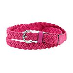 sourcing map Women Adjustable Single Pin Buckle Skinny Braided Belt Pink