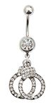 Silver Coloured 316L Surgical Steel 14 Gauge Belly/Navel/Bellybutton Piercing/Bananabell With Handcuffs Shaped Pendant/Charm Embellished With Sliver Rhinestones/Crystals Decorations By VAGA