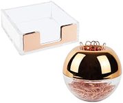 Rose Gold Magnetic Paper Clip Holder 3x3 Sticky Note Holder Set, Clear Acrylic Post a Note Dispenser and Paperclip Holder include 100 paper clips for Desktop Accessories Organizers (Rose Gold)