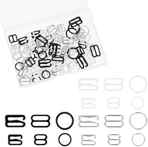 AHQiZFX 90PCS Bra Strap Hooks, Metal Bathing Suit Clips Clasp, Adjustment Slider, Bra Strap Rings for Sewing Bikini Halter Swimsuit Tops and Lingerie, 3 Styles, 2 Sizes (Black, White, Silver)