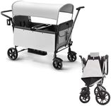 Foldable Stroller Wagon for 2 Kids - Push/Pull Collapsible Wagon with Adjustable Handlebar, Removable UV Protection Canopy, 5-Point Harness, and Shock-Absorbing Wheels, Grey