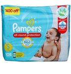 Pampers All Round Protection Anti Rash Diapers Pants for babies, Lotion with Aloe Vera, 108 Count (Small)