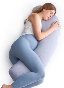 Momcozy Pregnancy Pillows for Side Sleeping, J Shaped Maternity Body Pillow for Pregnancy, Soft Pregnancy Pillow with Jersey Cover for Head Neck Belly Support, Grey