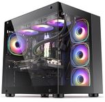 IONZ KZ-ZE/B PC Gaming Case, ATX Mid Tower, Dual Chamber Dynamic Extended Series,Tempered Glass, 4 x ARGB PWM Fans Included - Black