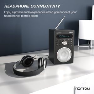 AZATOM Foxton FX2 DAB/DAB+ FM Digital Radio – Bluetooth, Dual Alarms, USB Charging, Black