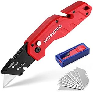 WORKPRO Folding Utility Knife, Quick Change Blade, Lightweight Nylon Handle, Utility Cutter with 10-piece Extra Blades