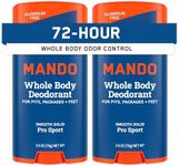 Mando Whole Body Deodorant For Men - Smooth Solid Stick - 72 Hour Odor Control - Aluminum Free, Baking Soda Free, Skin Safe - 2.6 ounce (Pack of 2) - Pro Sport