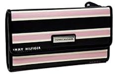 Tommy Hilfiger Women's Coated Canvas Logo Checkbook Wallet Clutch Bag, Black/Pink/White, One Size, Tommy Hilfiger Women's Checkbook Wallet