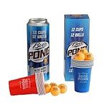 Komonee Beer Pong Novelty Gift Supersized Can American Birthday Idea Adult Party Drinking Game Including 12 Wide Rimmed Red and Blue Re-usable Cups and 12 High Bounce ABS Orange Balls