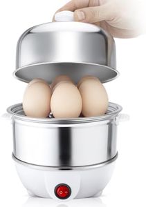 CACHOO Rapid Egg Cooker, 14 Egg Capacity Electric Egg Cooker with Boil-dry Protection for Soft, Medium, Hard Boiled, Poached, Steamed Eggs, Vegetables and Dumplings, Stainless Steel Tray