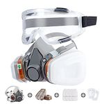 Respirator Mask Reusable Half Face Cover Gas Mask with Safety Glasses, Paint Face Cover Face Shield with Filters for Painting, Organic Vapor, Welding, Polishing, Woodworking and Other Work Protection (Medium)