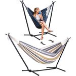 SUNCREAT 2-in-1 Convertible Double Hammocks 2 Person Heavy Duty, Large Patio Hammock with Space Saving Stand, Patent Pending, Coffee Stripe