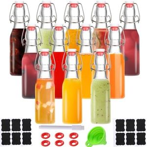 VSWINGBO 12 pack 8oz flip top glass bottles,swing top glass bottles 8 oz with lid for Home Brewing,2nd Fermentation,Kombucha,Kefir,Vanilla Extract,Juice,Tea,Beverages,Soda,Oils,Vinegar,Limoncello