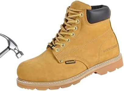 BOIWANMA Steel Toe Work Safety Boots for Men, Comfortable Wide Work Shoes Durable Leather Non-Slip Oil-Resistant Lightweight Rubber Sole Construction Industrial Electrician Work Boots, Steel Toe - Wheat, 9.5