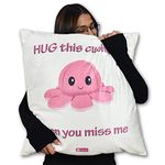 Indigifts Valentines Day Gift Printed Reversible Velvet Hug Cushion-Gift for Boyfriend| Wife|Love Gifts| Long Distance Relationship Gifts| (Cushion Cover 24 inch X 24 inch| Pink & White)