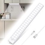 Tailcas Wardrobe Lights Motion Sensor, 40 LEDs 6000k Dimmable Under Cupboard Kitchen Lights, 2000mAh Rechargeable USB Under Cabinet Light with Magnetic Strips for Stairs Closet Hallway(30cm,1Pc)