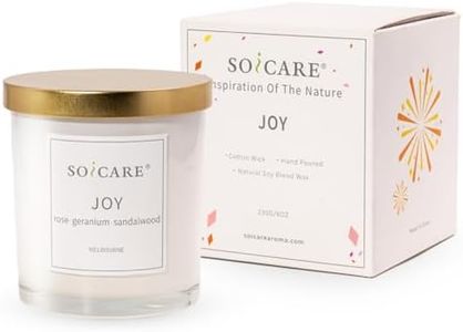 SOICARE Candles (Rose,Geranium & Sandalwood), Medium White Jar Scented Candles, Odor Eliminating Candles for Home Scented, 8 Oz Premium Soy Wax Blend Candles, Cotton Wick | 40 Hours of Burning Time