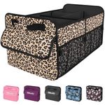 YOHOOLYO Trunk Organizer Car Storage Organizer 72L Large Capacity Collapsible Multi-compartments Pockets Cargo Organizer Box for Women/Men Multicolor Car Storage Container for Groceries Leopard Brown