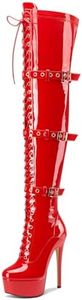 Castamere Women's Over The Knee Thigh High Boots Stiletto Platform Round Toe Lace-up Buckle Zipper Party Dance Boots 5.9 Inches Heels Red 10 M US