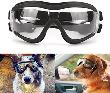 NAMSAN Dog Sunglasses Medium to Large Dog UV Transparent Goggles Windproof Anti-Dust Snowproof Pet Glasses with Elastic Straps, Clear