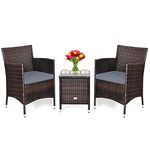 DORTALA 3 Piece Patio Furniture Set, Outdoor Rattan Conversation Set with Coffee Table, Chairs & Thick Cushions, Patio Sectional Sofa Set, Wicker Bistro Set for Patio Garden Lawn Backyard Pool, Grey