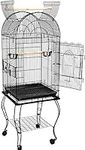 SUPER DEAL 63.5'' Rolling Bird Cage Large Wrought Iron Cage for Cockatiel Sun Conure Parakeet Finch Budgie Lovebird Canary Medium Pet House with Rolling Stand & Storage Shelf