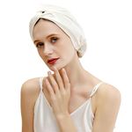 ZIMASILK 22 Momme 100% Mulberry Silk Sleep Cap for Women Hair Care,Natural Silk Hair Wrap for Sleeping, Silk Bonnet with Elastic Stay On Head, Classic Pleated(1Pc, Ivory)