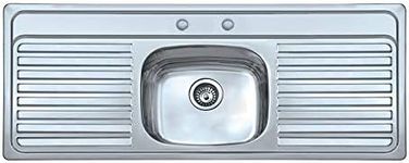 FITTINGSCO Stainless Steel Single Bowl & Double Drainer Kitchen Sink With 1 Or 2 Tap Holes