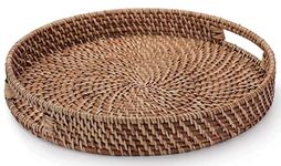 Hand-Woven Rattan Serving Tray with Handles for Breakfast, Drinks, Snack for Dining/Coffee Table (13.8 inch (35cm), Round)