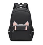 Acmebon Women Casual Cat Backpack Purse Cute School Bookbag for Teen Girl Black