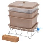 Worm Nerd 4-Tray Worm Composting Bin Kit with Coco Coir Brick for Recycling Food Waste, Worm Castings, Worm Tea, Vermiculture and Vermicomposting