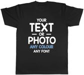 Shopagift Personalised T-Shirt Any Text Photo Message Image Mens Womens Funny Printed Custom Tee Gift Black