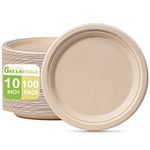 Paper Plates 10 inch, 100 Pack Paper Plates Bulk, 100% Compostable Plates Eco Friendly Disposable Plates, Large Paper Plates Heavy Duty, Brown Paper Plates