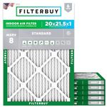 Filterbuy 20x21.5x1 Air Filter MERV 8 Dust Defense (6-Pack), Pleated HVAC AC Furnace Air Filters Replacement (Actual Size: 19.88 x 21.50 x 0.75 Inches)