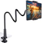 Gooseneck Tablet Holder Stand for Bed: Tryone Adjustable Flexible Arm Tablets Mount Clamp on Table Compatible with iPad Air Mini | Galaxy Tabs | Kindle Fire | Switch or Other 4.7-10.5" Devices(Black)