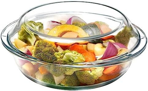 Mini-9 inch (60 OZ) Round Glass Casserole Dish With Lid, Round Oven Safe Glass Bakeware with Handles （1.9 QT）