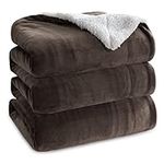 Bedsure Sherpa Fleece Throw Blanket King Size - Thick and Warm, Fluffy Microfiber Solid & Soft Bedspread for Bed and Couch Coverlet Sets, Brown, 230x270cm