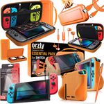 Switch Accessories Bundle - Orzly Essentials Pack for Nintendo switch Oled Case & Screen Protector Grip Case, Games Holder Headphones - Orange Edition