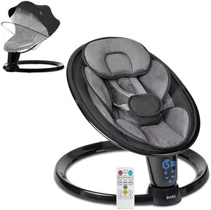 Evolur SootheSway Baby Swing, Black, Swing with Touch Screen Panel Controls Motions and Music, Five Point Safety Harness, Easy to Clean