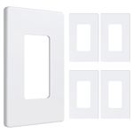 Amerisense Outlet Cover, Screwless Decorator Wall Plate, Light Switch Power Plug Cover, 1-Gang Standard Size, White, 5 Pack,UL Listed