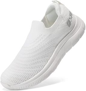 STQ Slip on Shoes Women Arch Support Nursing Walking Shoes Lightweight Exercise Gym Shoes with Memory Foam US 9 White