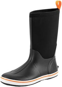 Ubon Rubber Rain Boots for Men Waterproof Fishing Garden Work Mid Calf Deck Boots Non Slip, Black, Size 11