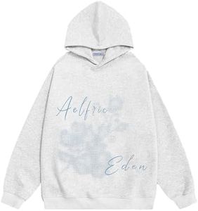 Aelfric Eden Blurring Flower Print Hoodie Womens Oversized Graphic Hoodies Y2K Floarl Solid Pullover Sweatshirt Light Gray Medium
