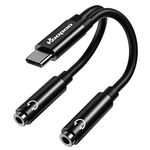 KOOPAO USB C to 3.5mm Aux Audio Headphone Splitter, Type C to Dual 3.5mm Aux Headphone Jack Adapter, Hi-Res 2 Way Audio Y Cable Cord for Samsung Galaxy, iPad, iPhone 15 Series