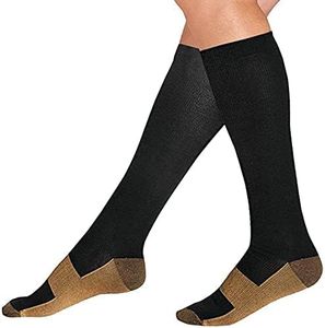 Gifts UK 2 Pairs Copper Infused Anti-Fatigue Compression Unisex Flight Travel Socks Anti Swelling DVT Support UK Stock (Large/X Large), Black