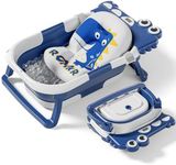 Collapsible Baby Bathtub for Newborn, Foldable Baby Bath Tub with Thermometer & Soft Floating Cushion & Drain Hole, Portable Travel Infant Bath Tubs for Newborns to Toddlers 0-36 Months Boy,NavyBlue