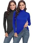 TAIPOVE Turtle Neck Tops for Women Cotton Ribbed Kit Tops Turtleneck Long Sleeve Shirt Base Layer Pullovers 2 Packs