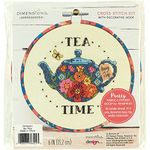 Dimensions Tea Time Counted Cross Stitch Kit for Beginners, 6" Diameter, Multicolor 6 Piece